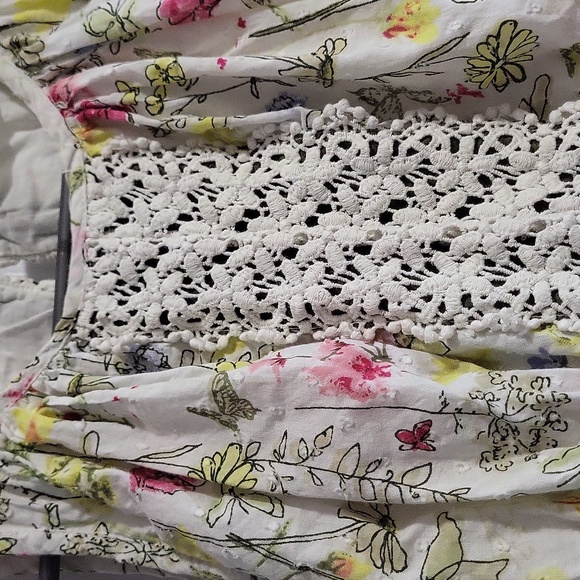 Floral print cotton lace trim ruched dress - Picture 5 of 12